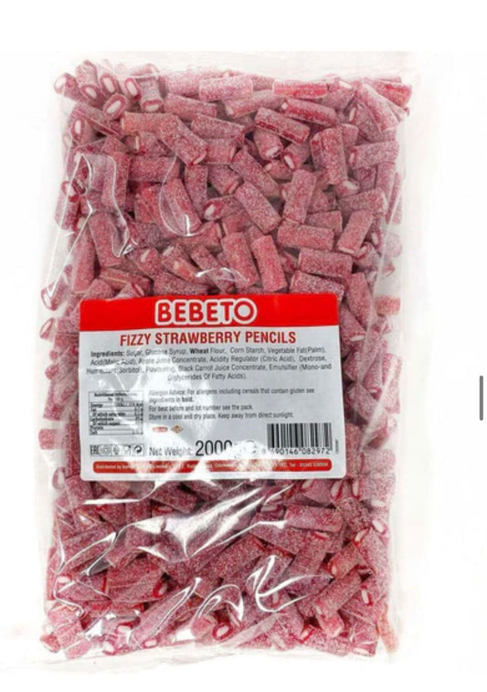 Bebeto Fizzy strawberry Pencils 2kg approx 1000 pieces Halal